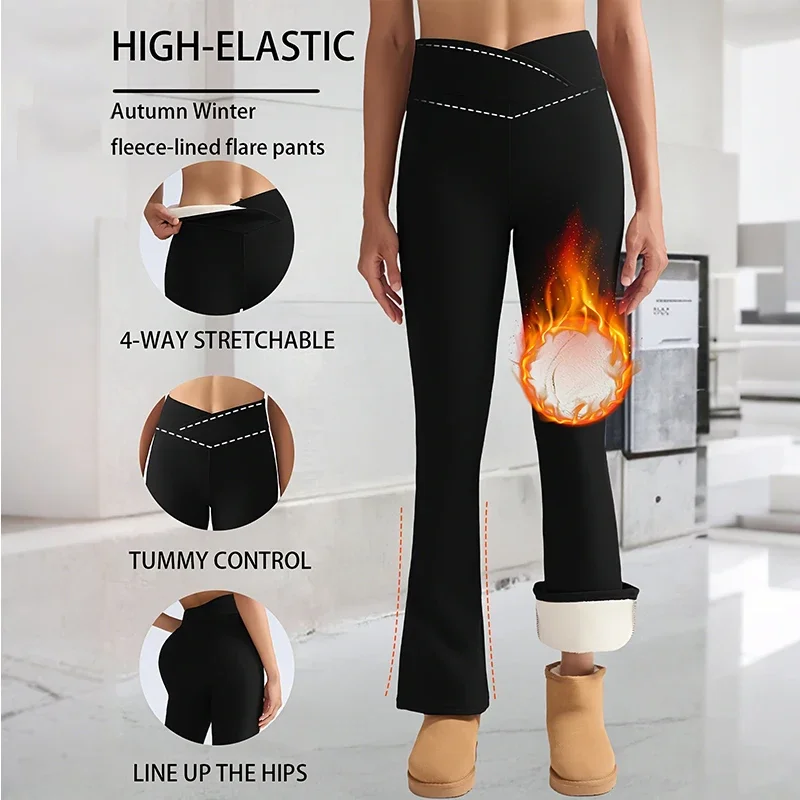 

Thick Flared Pants Women Winter Warm Fleece Lining Leggings High-Waisted Tummy Control & Lifting Thermal Legging Casual Wear