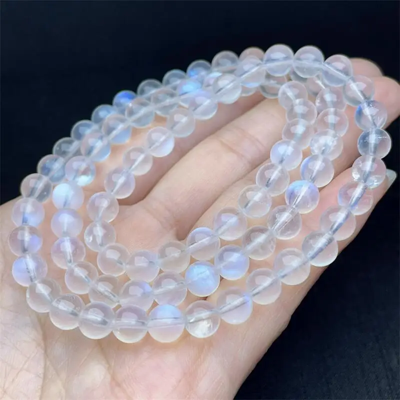 6MM Natural Blue Moon Stone Triple Circle Bracelet Healing Fengshui Stone Bracelet Women Jewelry Gifts 1PCS