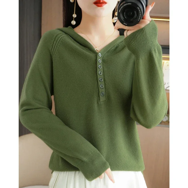 

Women Hooded Sweater High Quality Autumn Winter Pullovers Loose Casual Sweatshirt Hoodie Cashmere Knitwear Long Sleeve Top 2024