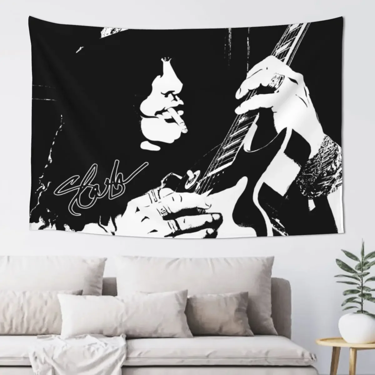 Legendary Rock Band Member a.k.a Guitar GOD Black Ink Media Poster Vector Pop Art Black And White Artwork V2 Tapestry