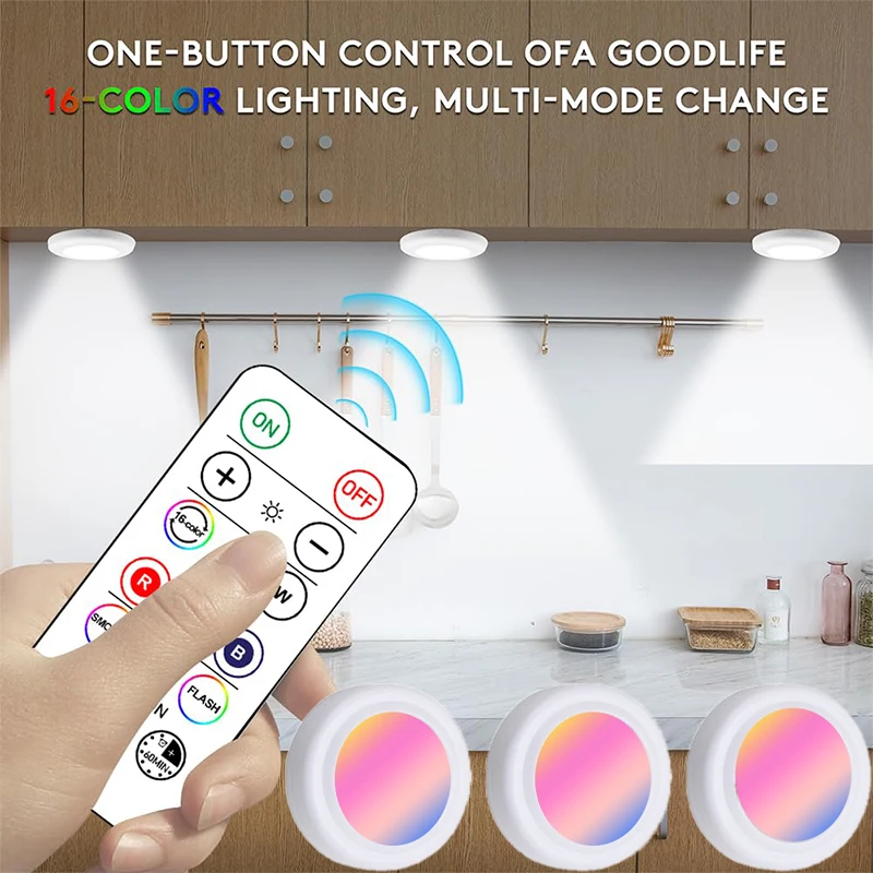 

Светодиодный светильник-наклейка с пультом ДУ, беспроводной, на батарейках, с таймером, диммируемый, для шкафов и гардеробов