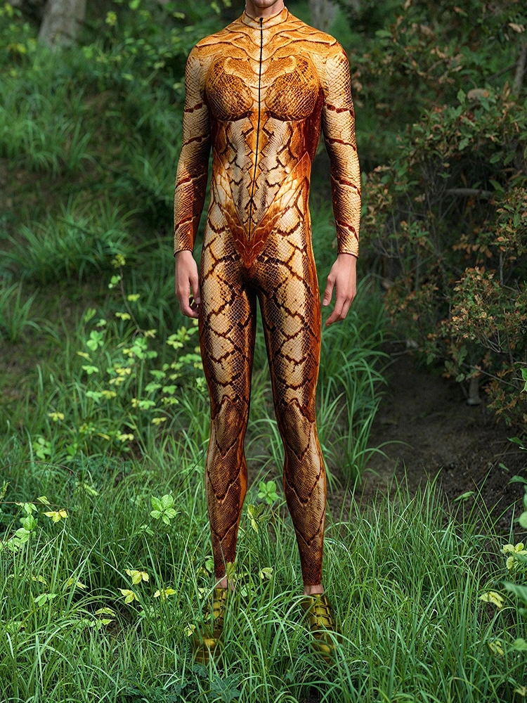 Halloween Goldener Cosplay-Paar-Jumpsuit, Tier-Schuppen-Bodysuit, Gothic-Morphsuits, Feiertags-Sexy-Party-Zentai-Anzug, Rave-Catsuits – Detail 4