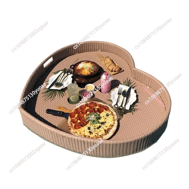 

Outdoor rattan floating round water tray, fruit plate basket, hotel swimming pool plate