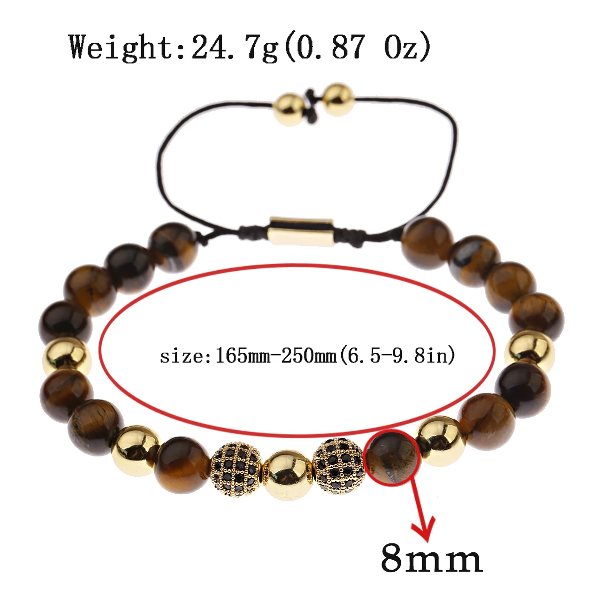 Luxury Green CZ Zircon Ball Weaving Bracelet for Women Men Natural Crystal Tiger Eye Yoga Bracelets Adjustable Wrist Jewelry