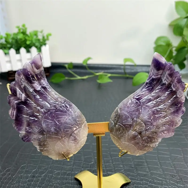 

Natural Dream Amethyst Angel Wings Crystal Carving Healing Girl Birthday Present Sense Of Atmosphere Home Decor Gift 1pair