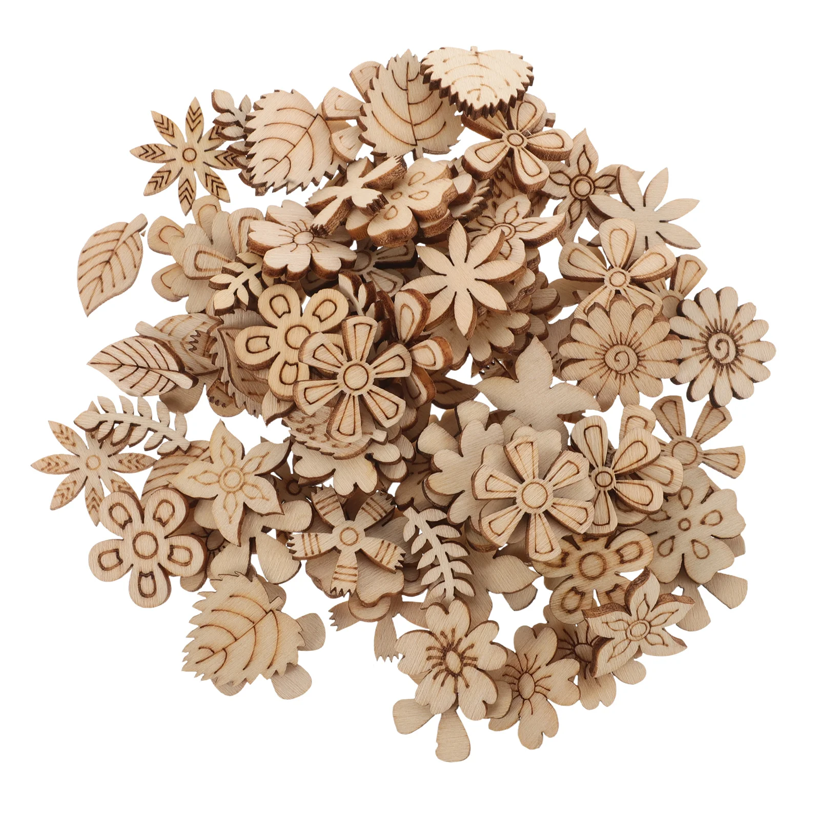 

100pcs Wooden Cutouts Unfinished Paint Slices for Decor Craft Flowers Grass Leaves Party Home Decoration Small Size