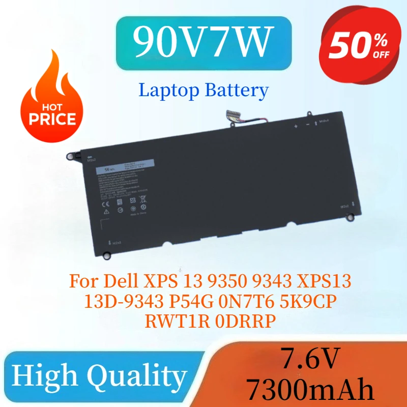 

Новый аккумулятор для ноутбука 90V7W JHXPY JD25G 7,6 В 7300 мАч 56 Втч для Dell XPS 13 9350 9343 XPS13 13D-9343 P54G 0N7T6 5K9CP RWT1R 0DRRP