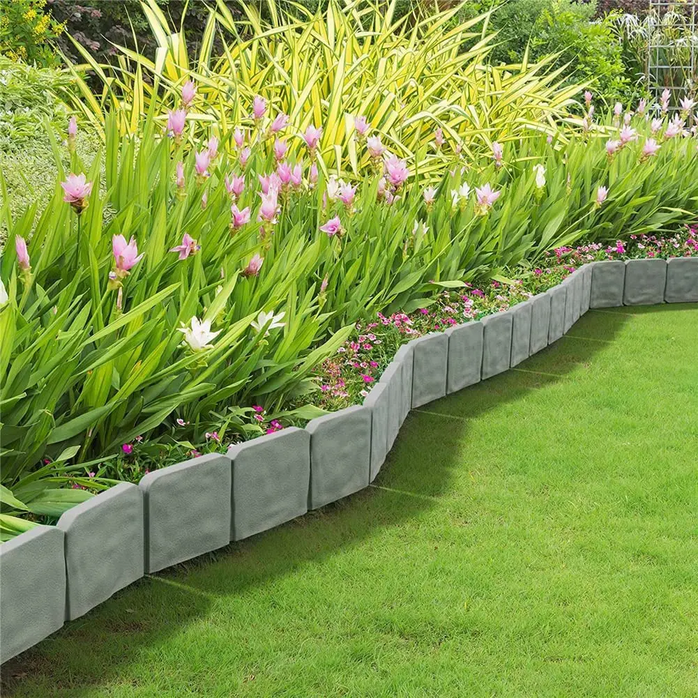 

10pcs Garden Landscape Edging Border, Garden Edging Border Imitation Stone Brick Plant Plastic Fencing Lawn Plant Border