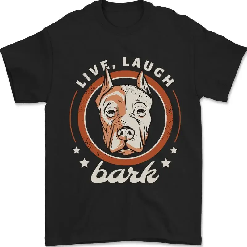 Camiseta para hombre Dogo Argentino Live Laugh Bark Dog 100% algodón