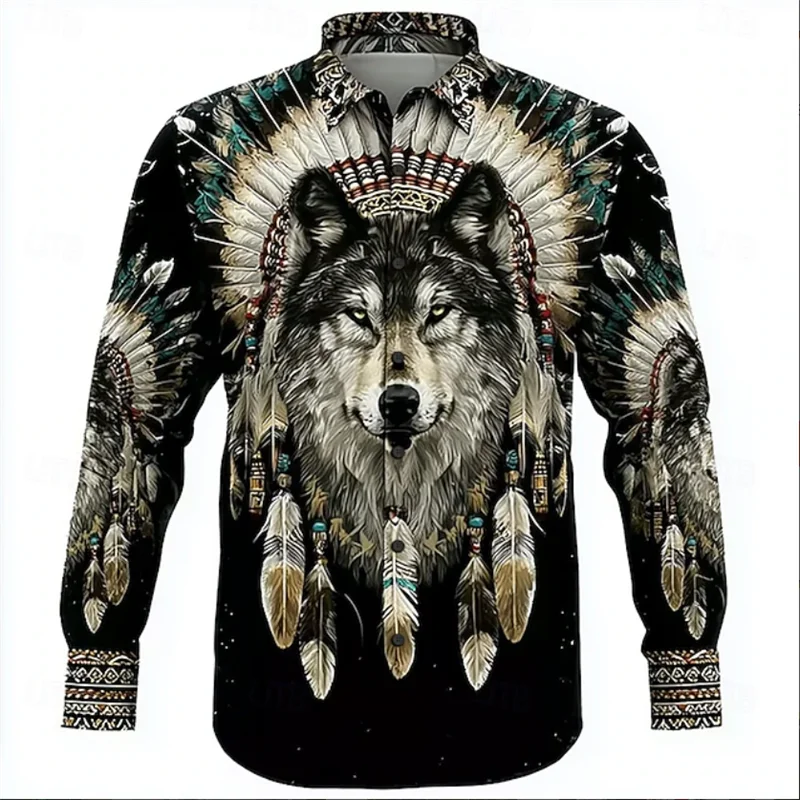 

Мужская модная рубашка с длинным рукавом, с 3D-принтом серого волка, высококачественная и удобная, трендовая мужская рубашка с принтом