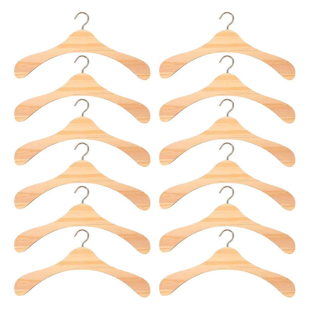

12pcs Wooden Clothes Hangers Mini Dress Outfit Holders For Gown Storage Natural Wood Finish Kids Room Organizer Mini