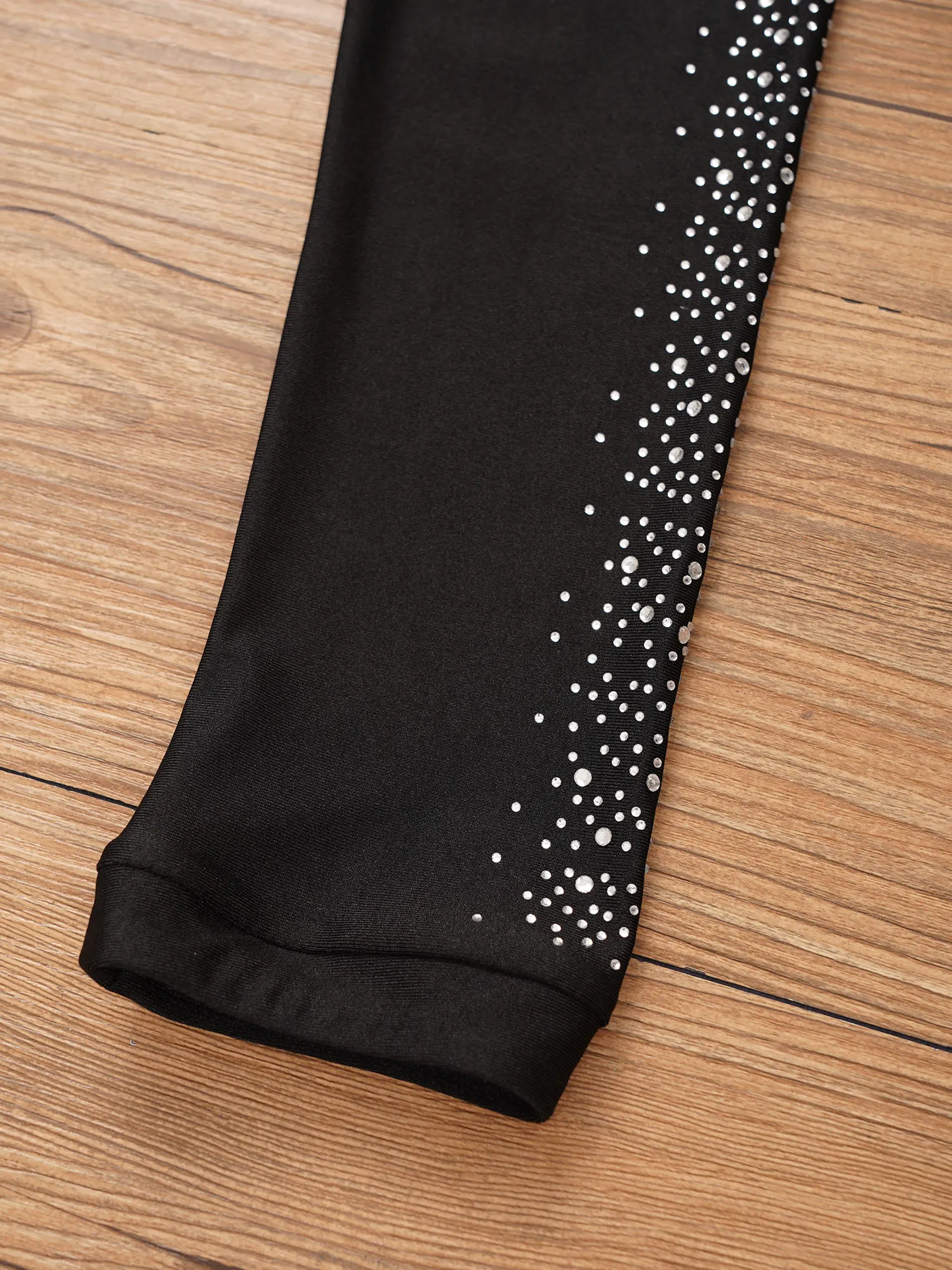 Kids Girls Sparkly Rhinestones Figure Skating Pants High Waist Elastic Waistband Training Leggings for Latin Dance Gymnastics