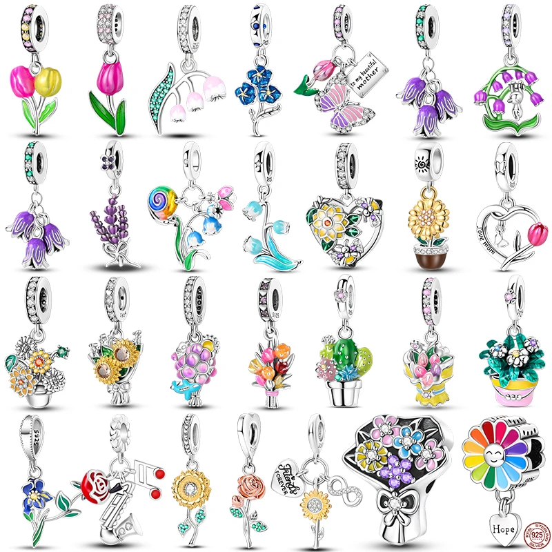 

Новые оригинальные подвески из серебра 925 пробы серии «Цветы»: тюльпан, роза, подходят для браслетов, женские украшения, подарок на день рождения, DIY.