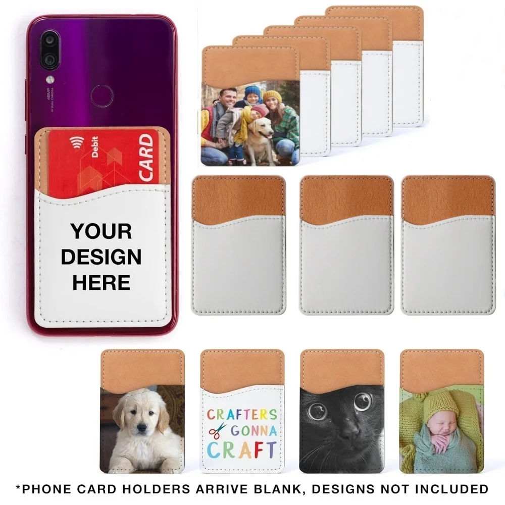 50 Pieces PU Leather Sublimation Blank Card Holder Pouch Adhesive Phone Wallet with Stickers for Heat Transfer Print