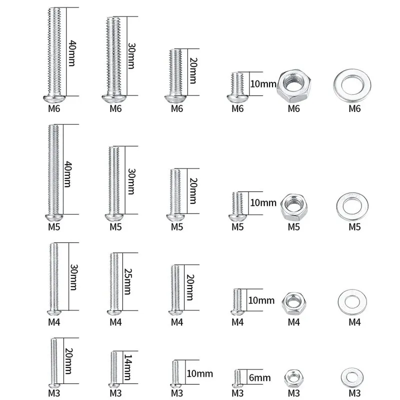 1080PCS Screw Spacer Nut Combination Kit Metric Machine Screws Nuts and Flat Washers M3/M4/M5