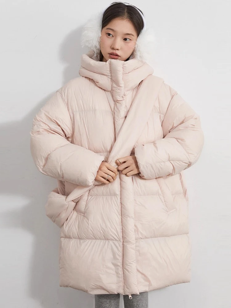 CHIC VEN-abrigos de plumas para mujer, chaquetas coreanas informales lisas holgadas con capucha y cuello levantado, ropa cálida para mujer, Otoño Invierno nuevo 2025