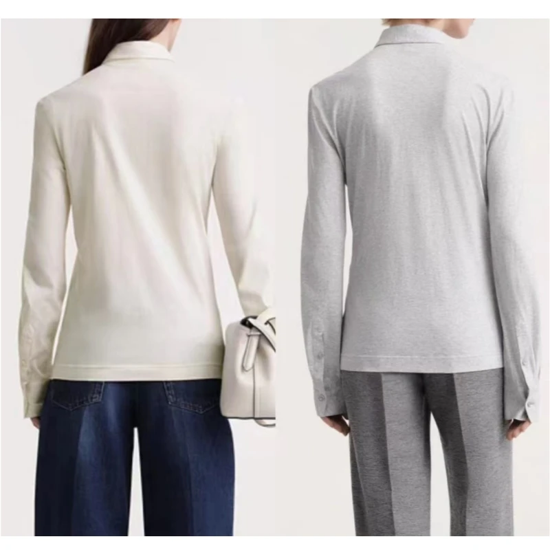 Nordic TT autumn new women's casual versatile linen gray slim knit shirt