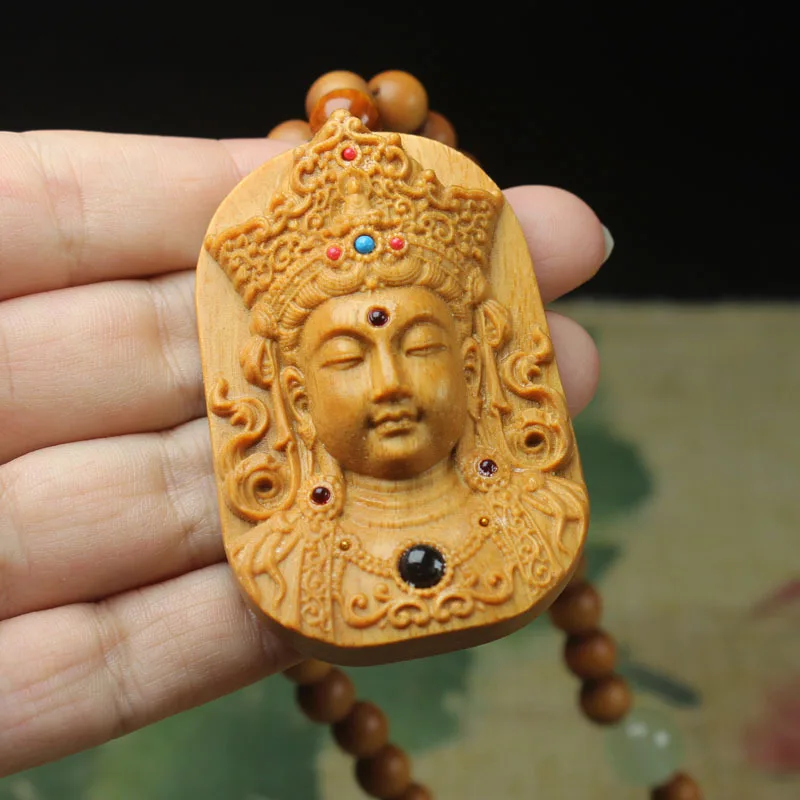 Barbie Sandalwood Three-Dimensional Avalokitesvara Pendant Pendant Deep Carved Guanyin Bodhisattva/Buddha Statue Rosewood Orname