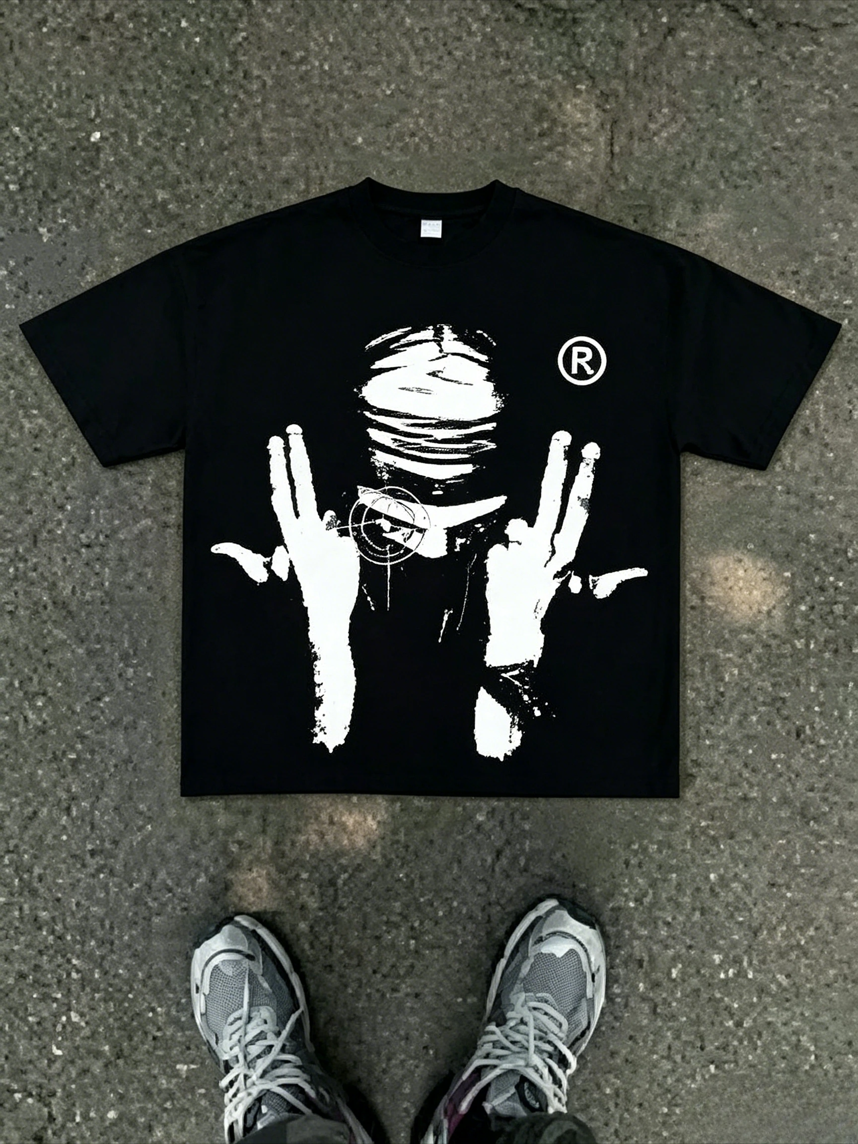 Distorted Masked Man Graphic T-shirt Men Cotton Hip Hop Loose Oversized Vintage Streetwear Casual Daily Short Sleeve Tops