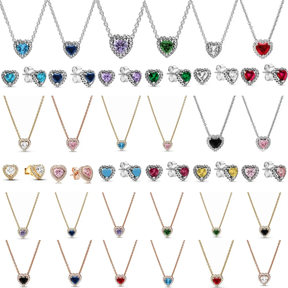 

Новинка 2025, европейское серебро 925 пробы в форме сердца, розовое, красное, серьги, ожерелье, роскошные сверкающие очаровательные ювелирные изделия, модный свадебный подарок