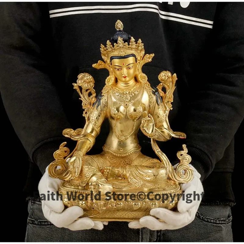 31CM large gold gilding Buddha brass statue Buddhism HOME family effective protection Green Tara Guanyin Avalokitesvara Buddha