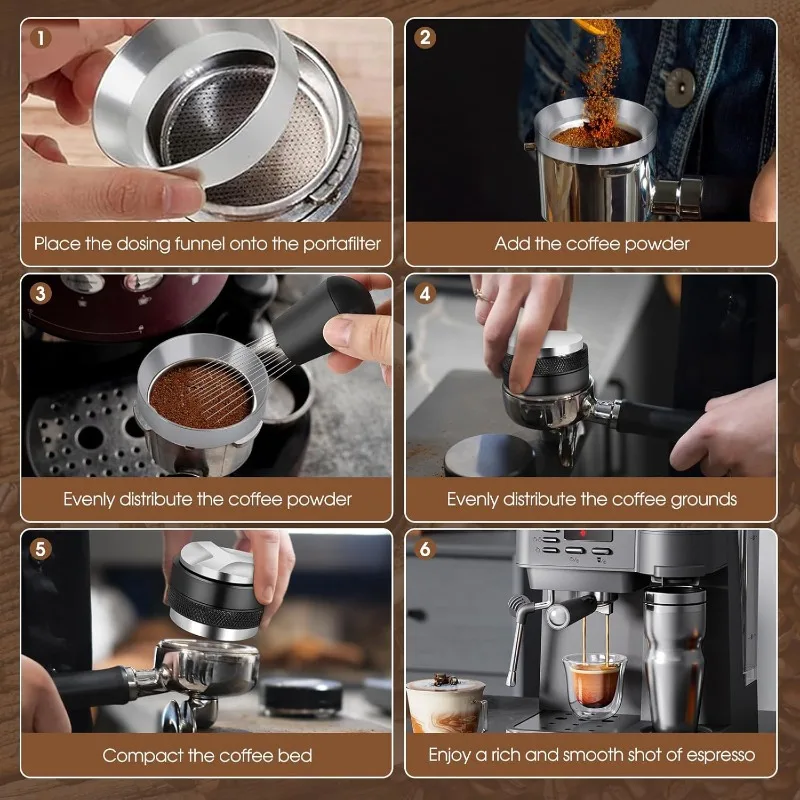 51/53/58mm 5pcs Espresso Set - Leveler & Tamper with WDT Tool & Dosing Funnel, 304 Stainless Steel Barista Kit (119 characters) view 4
