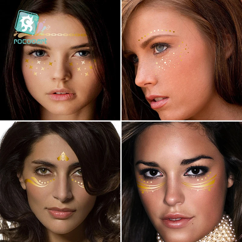 Gold Bronzing Face Hannah Body Art Water Transfer Waterproof Temporary Tattoo Sticker For Women Girls Makeup Party Fake Tattoos