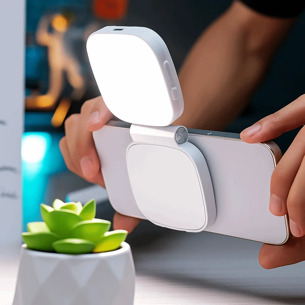 360° Rotation Magnetic Phone Selfie Light with Makeup Mirror 3 Color Mobile Phone Fill Light Detachable Rechargeable