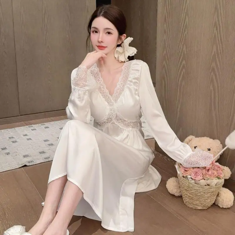 

Новая летняя женская ночная сорочка с коротким рукавом, кружевная пижама в стиле кавай, домашняя одежда для подростков, простая французская сексуальная ночная сорочка
