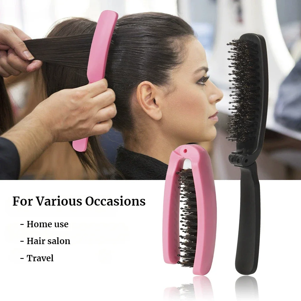 Travel Hair Comb Folding Boar Bristle Detangling Hair Brush Women Scalp Massage Brush Curly Fluffy Brush Massager Styling Tools