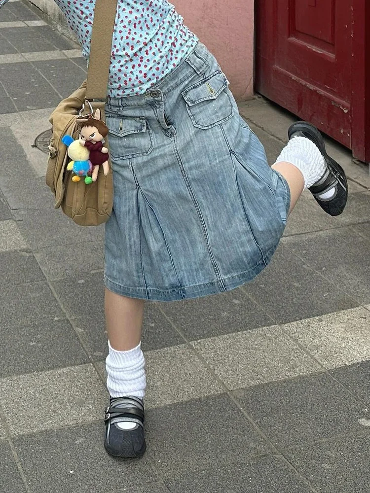 Women's Millennium Sexy Design f-length Skirt High Waist Midi Pure Color Skirt Retro American Waed Denim Skirt