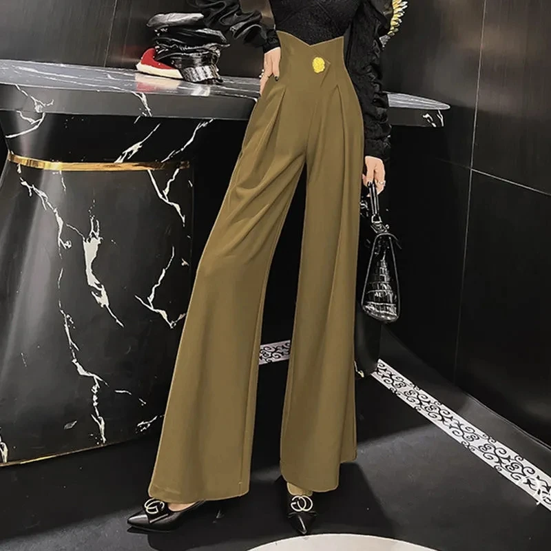 

Ladies Spring Autumn High-Waisted Wide-Leg Pants Drooping Feeling Waist Slim Pants Skirt Temperament Joker Fashion Casual Pants