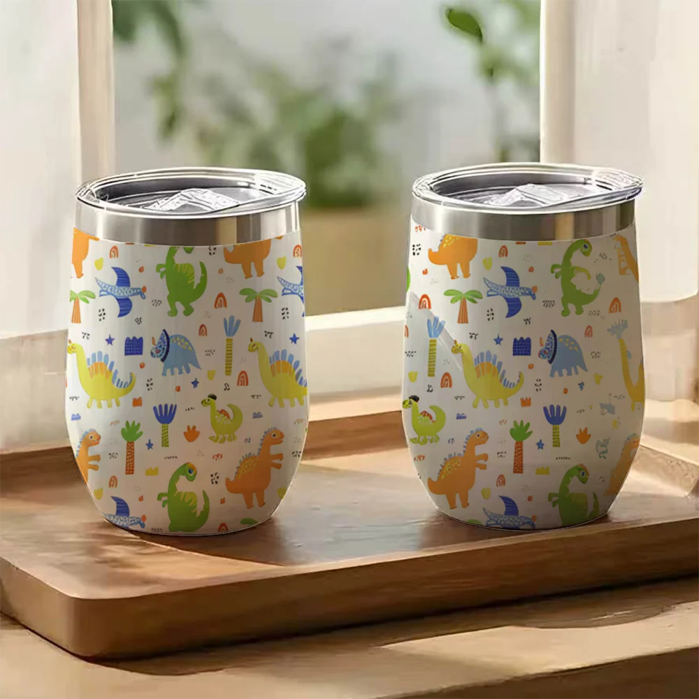 Niedliche Dinosaurier-Party Vakuumflaschen 12oz Doppelwandige Vakuumisolierte Kaffeetasse Auslaufsicherer Reisebecher für Heiß- und Kaltgetränke