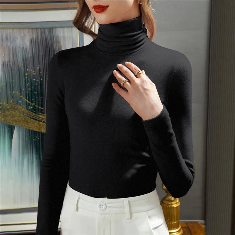 Autumn Long Sleeve Turtleneck Tops Slim Knitted Bottoming T Shirt Korean Fashion Sweater Harajuku Pullover Women Clothing Jumper