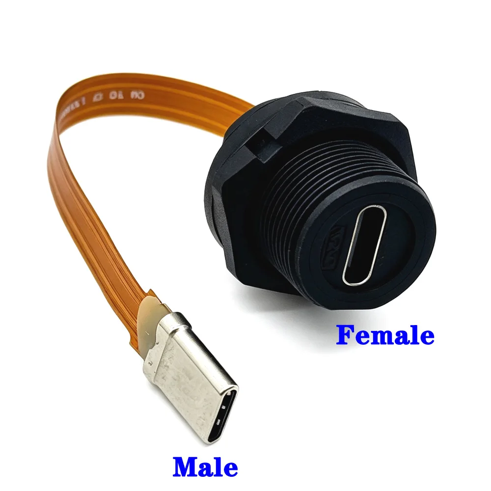 1/3Sets Type-C 3.1 Waterproof IP67 IP68 Type C Female to Male PFC Flat Cable 3.1 Threaded Type Connector
