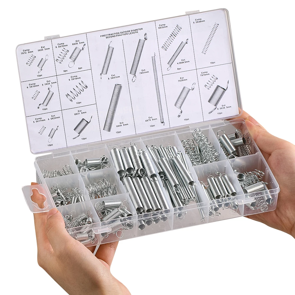 

200PCS Heavy Duty Spring Assortment Kit Tension Compression Extension Metal Coil Set for DIY Home Industrial Repair Tool Box