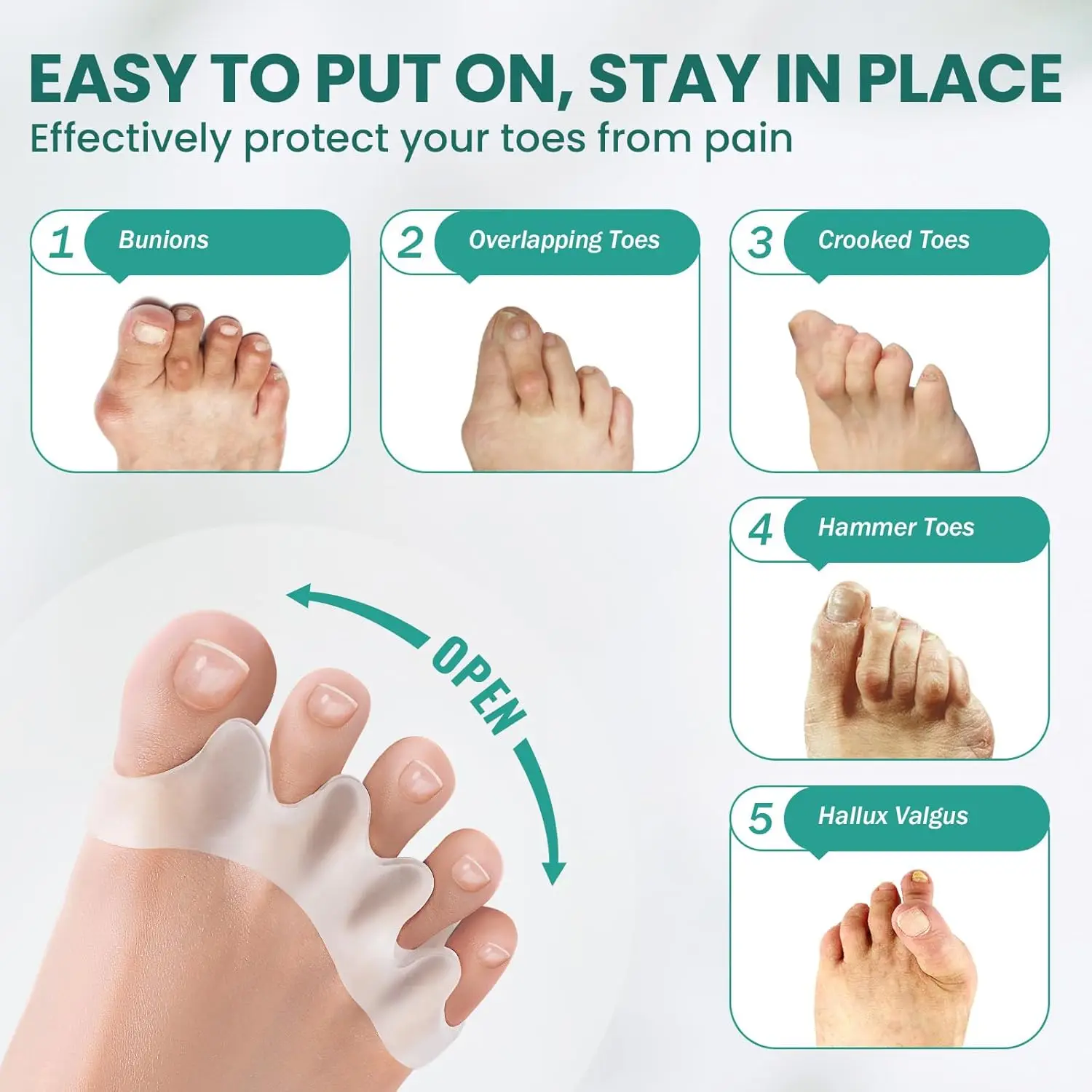 2Pcs/pair Silicone White Toe Separator Bunion Toes Overlap Orthopedics Hallux Valgus Correction Foot Health Care Clamp Protector