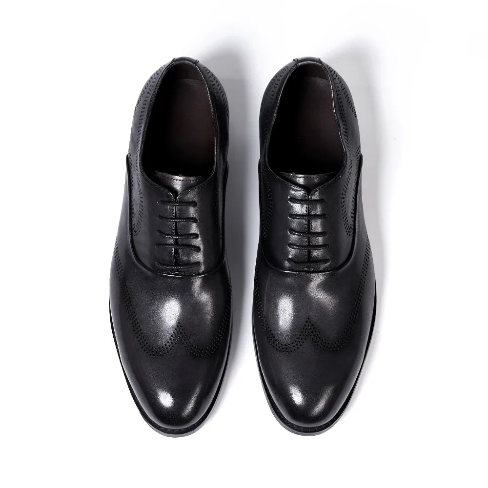 Men\'s Classic Style Genuine Leather Wingtip Oxfords Lace-Up Dress Shoes for Business Office Wedding Party Formal Footwear