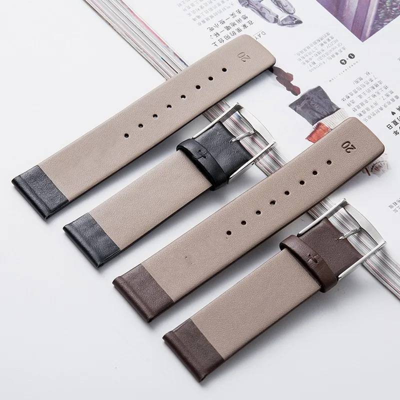 

16 18 20 22 24mm Ultra-thin Calfskin Leather Watch Strap Stainless Steel Watch Buckle for Universal Watch Bracelet Accessories