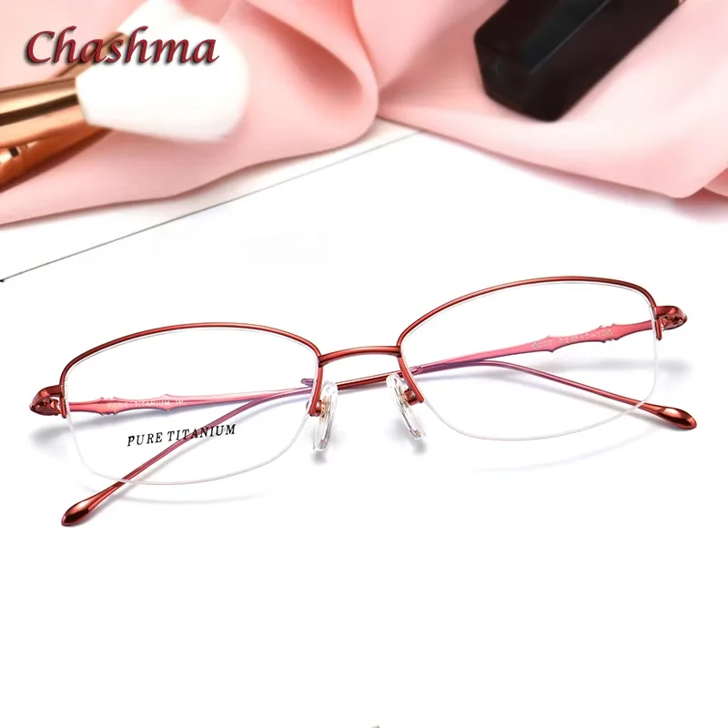 Glasses Women Eyeglasses Elegant Semi Rim Pure Titanium Prescription Lens IP No Rust No Fading Top Quality Glasses Frame Lady