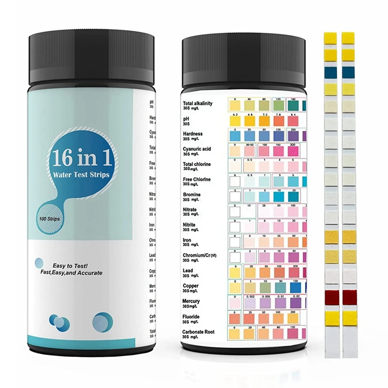 

100PCS 16 In 1 Water Test Kits Drinking Water Testing Strips & Testing For PH,Lead,Chlorine