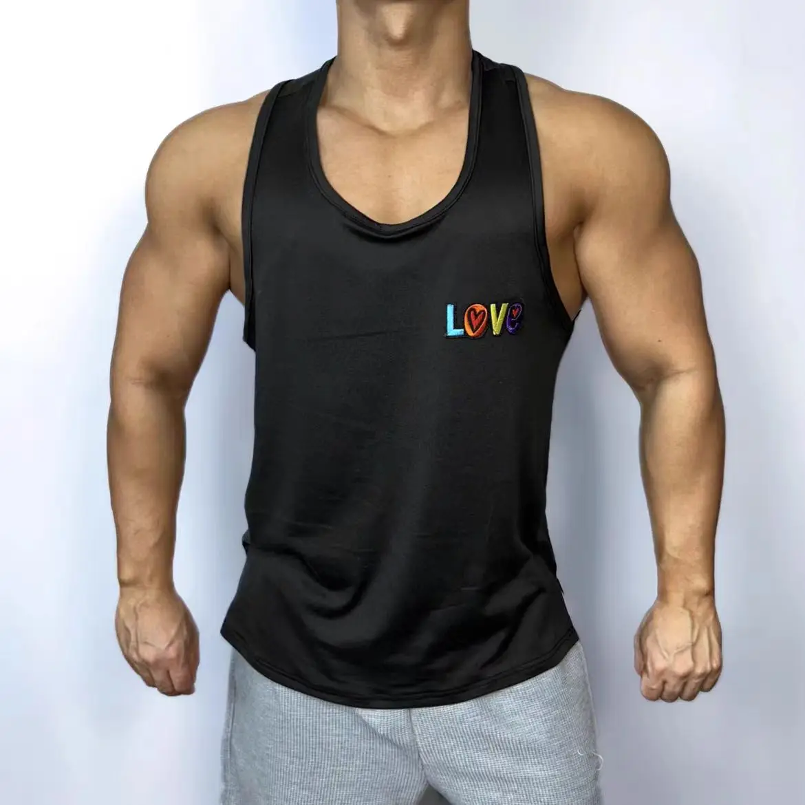 Men Summer Sexy Tank Top Fashion Rainbow Love Letter Print Embroidery Elastic Training Fitness Stage Show Dance outfits