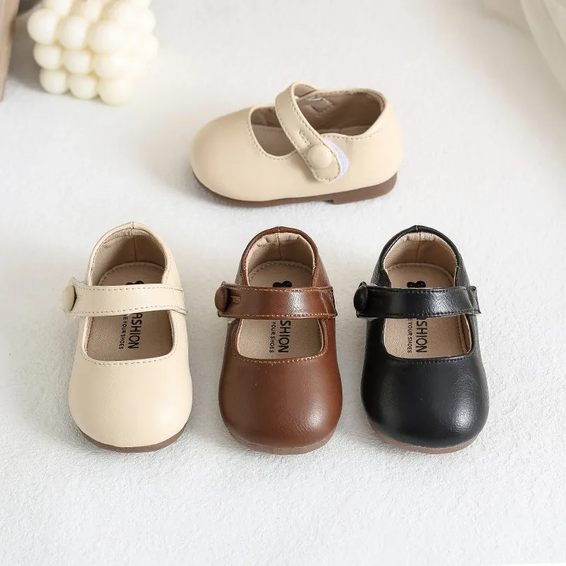 Unishuni Toddler Shoes Girl Mary Jane Flats for Baby Children Soft Non-Slip Rubber Sole Casual Shoes Princess Leather Dress Shoe