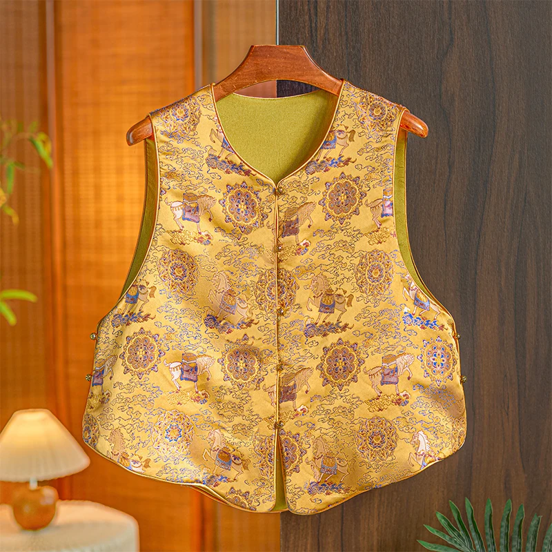 

Slimming plus Size Women's Embroidered round Ne Vest Spring Autumn New Sle Hanfu Outerwear National Sle Jaet