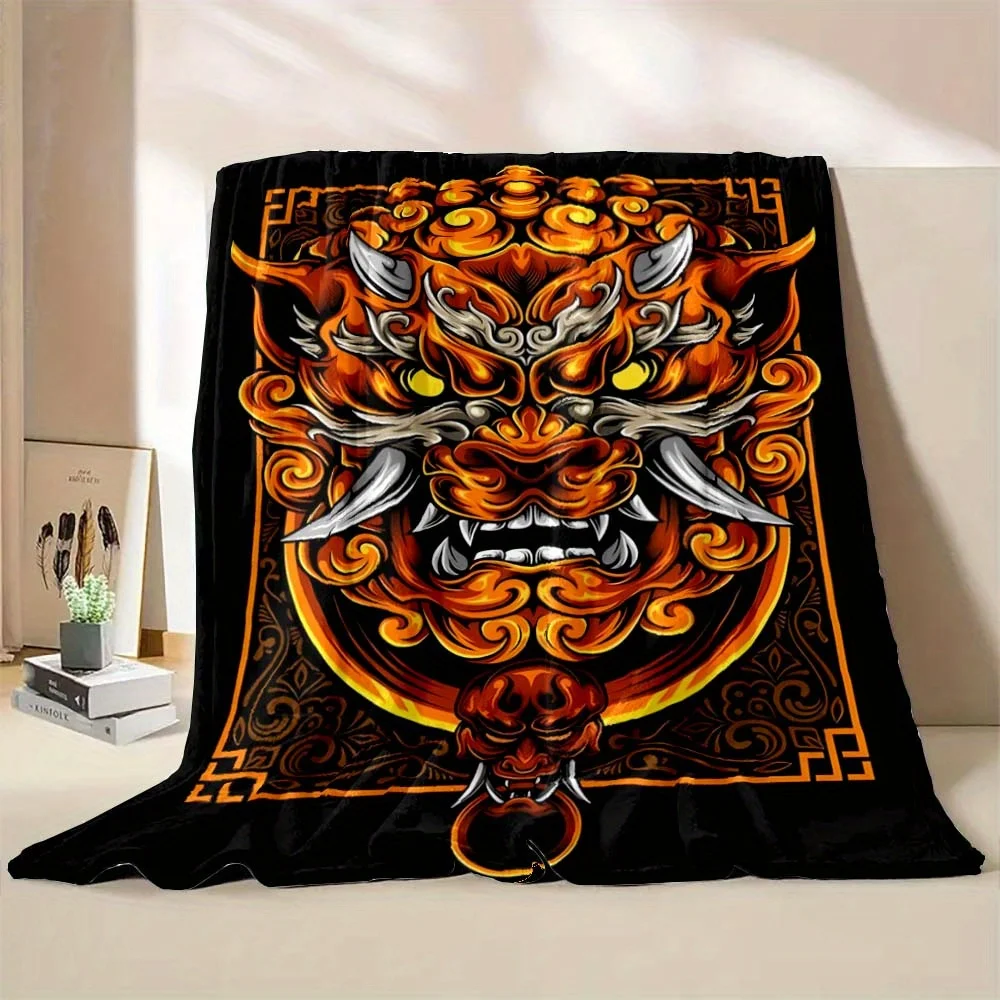 Novelty Dragon Head Throw Blanket Fleece Couch Decor Oriental Style Gift Black Guardian Asian Mythology Sofa Bed Cover