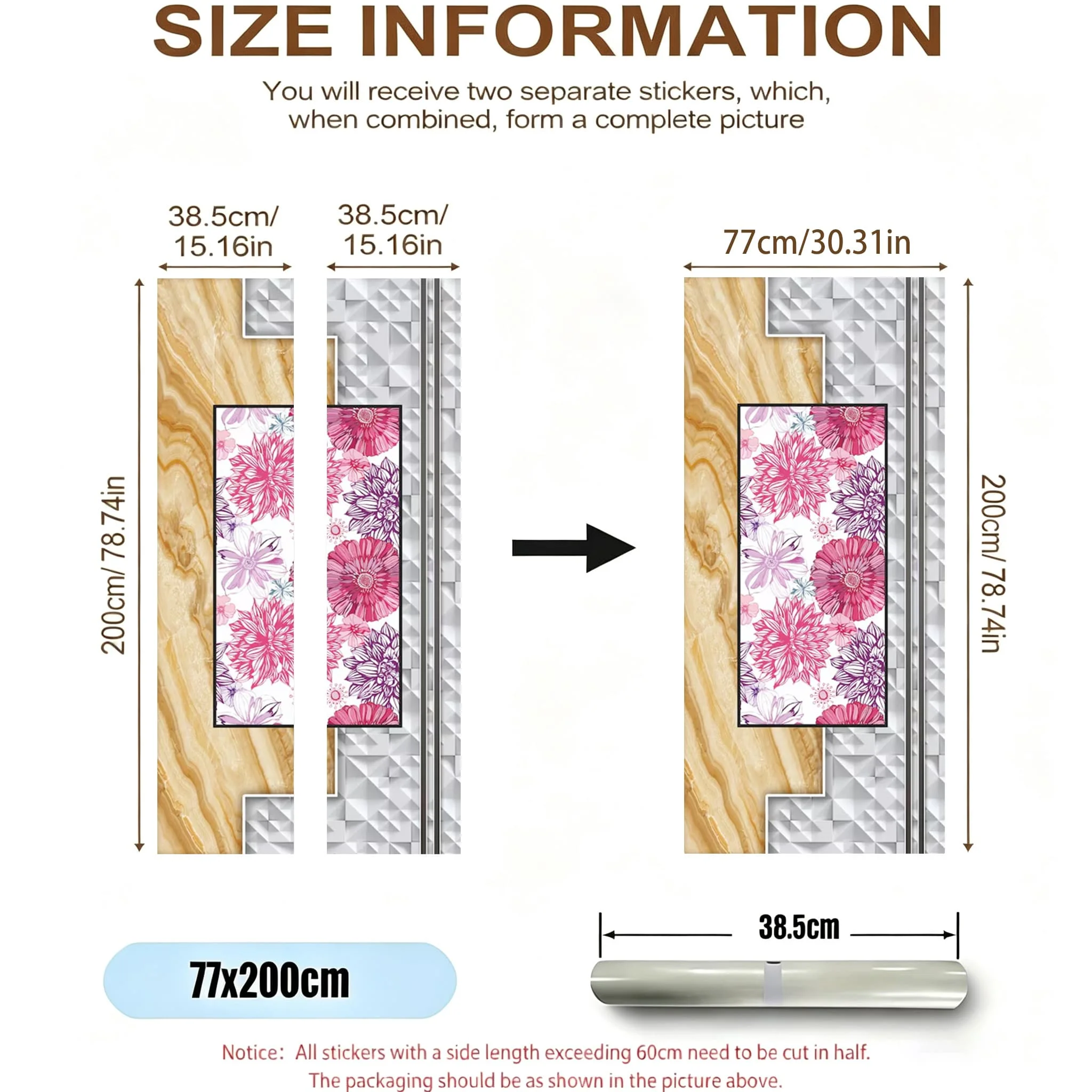 Retro Floral Wood Marble Door Sticker Full Door Cover Decals Wallpaper Home Cabinets Self-adhesive Refrigerator Decoration