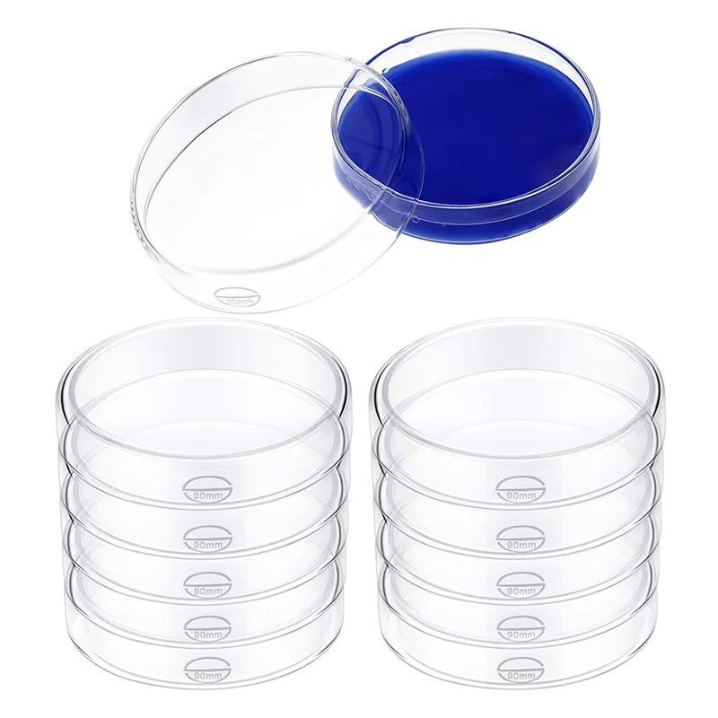 El nuevo juego de platos de vidrio, platos de laboratorio de borosilicato, platos de cultivo de tejidos transparentes con tapa (10 piezas, 90 x 20 mm)