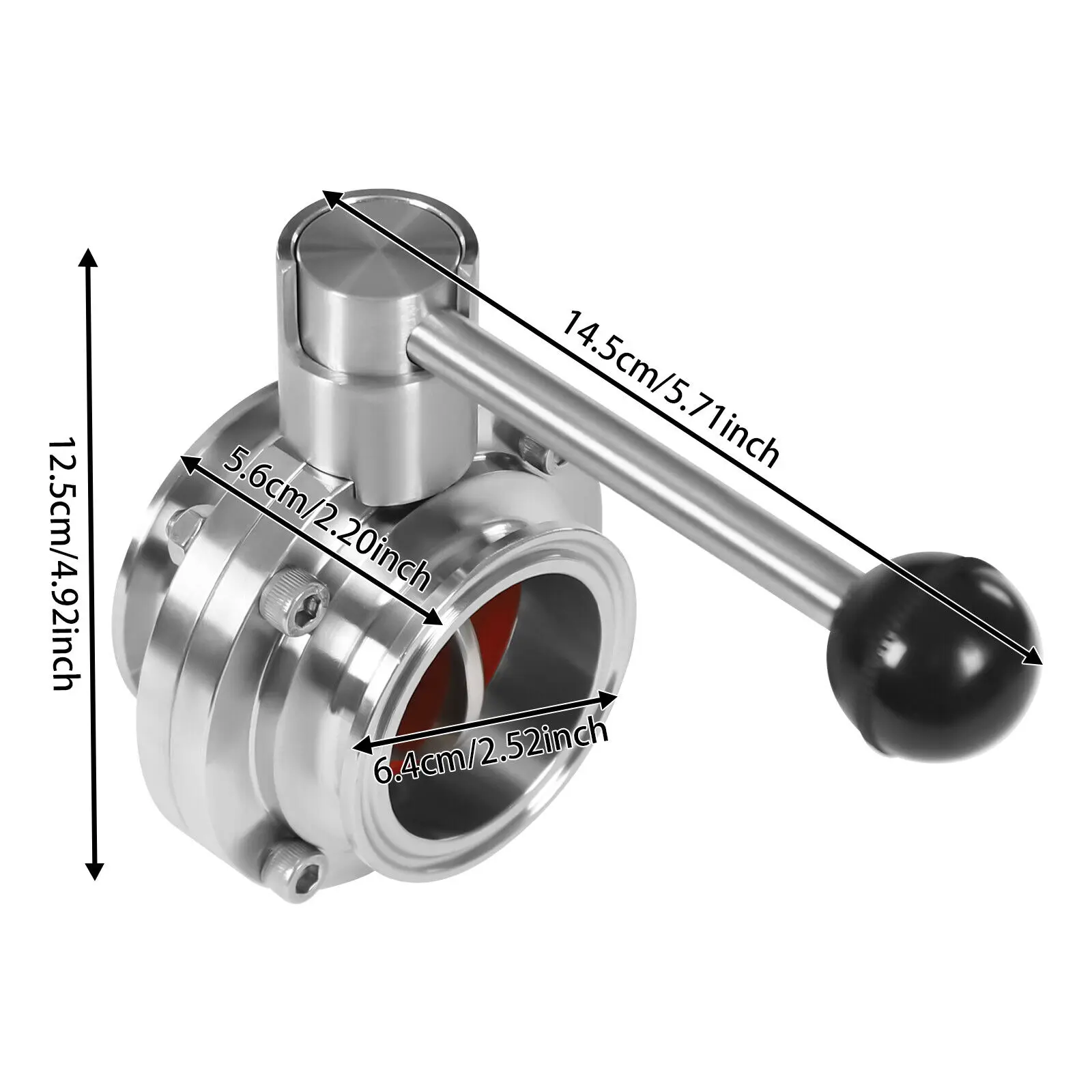 2 stuks buitenste φ6,4 cm/2,52 inch binnenste φ4,8 cm/1,89 inch vlinderklep 1,6 MPa met handvat