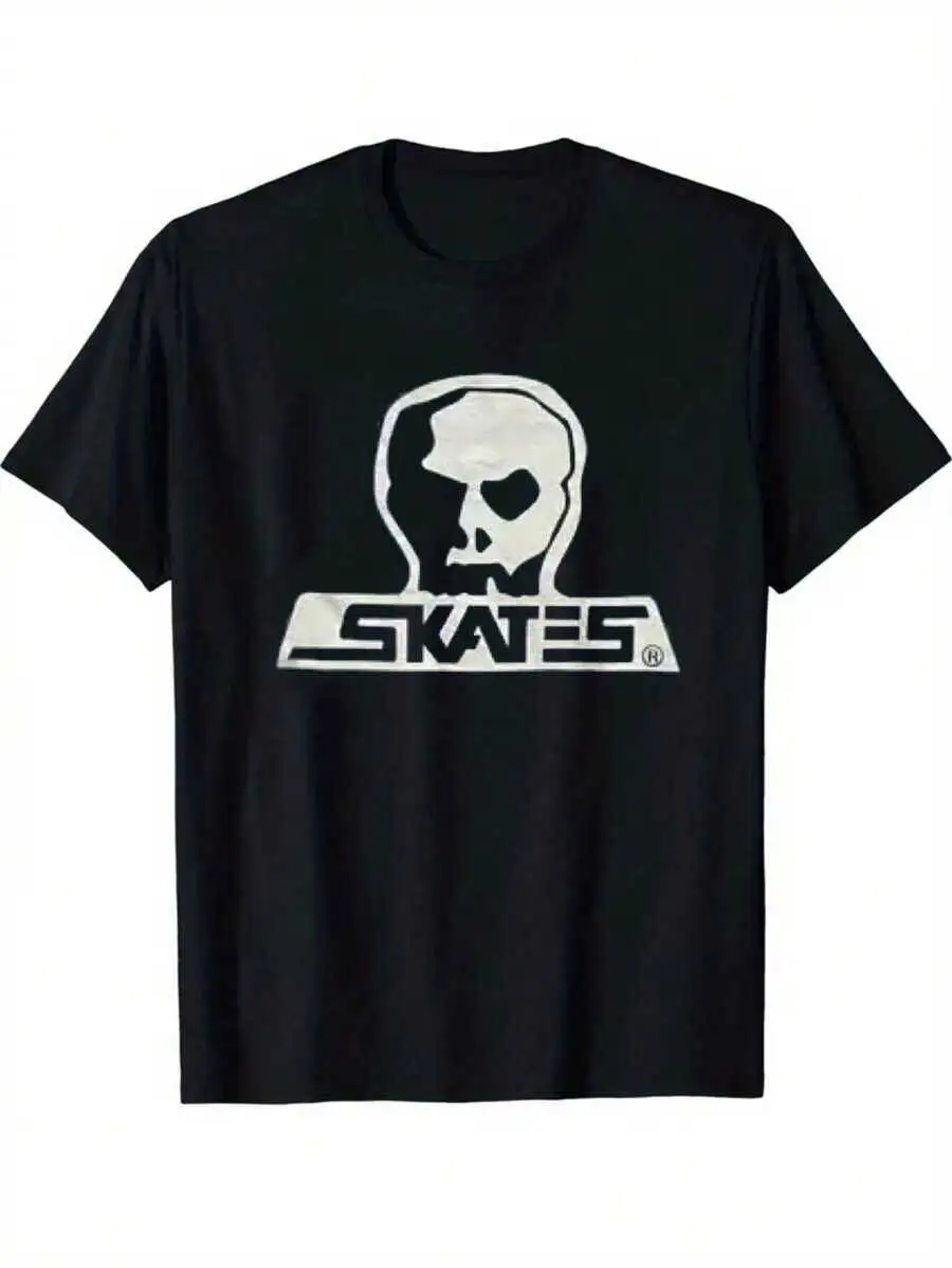 Top Picklocalmen's 180G Heavyweight T-Shirt With Black White Skull & SKATE3 Logo Print - Breathable Round Neck Short 100% Cotton