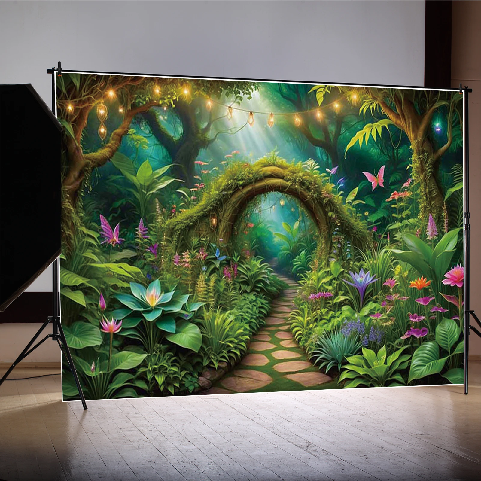 MOON.QG 꽃 요정 배경 공주 성 케이크 스매쉬 아기 소녀 1 생일 사진 배경 꽃 생일 배경